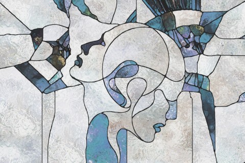 an artistic rendering of faces in the style of a mosaic